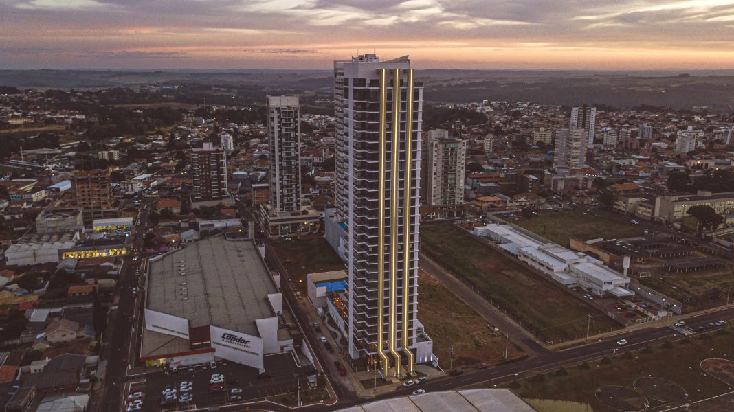 Soho Jardins Residence, edifício de 33 andares em Ponta Grossa (PR), projeto no qual a Olho do Dono foi responsável pela consultoria e acompanhamento construtivo. (Foto: divulgação)